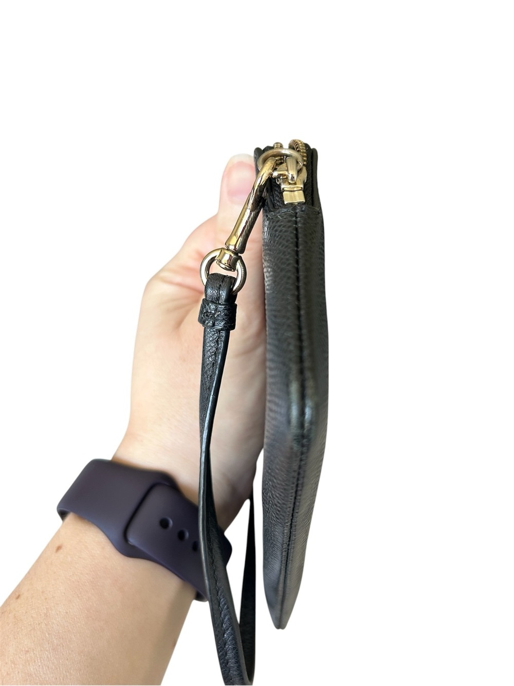 GUC Coach Black Leather Pebbled Wristlet with Gold Hardware - Picture 5 of 5